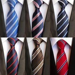 Bow Ties Style 8cm Tie For Men Striped Blue White Red Jacquard Woven Classic Neck Wedding Party Gravatas Groom Silk Necktie