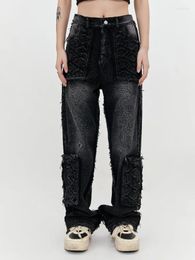 Women's Jeans Winter Trend Dark Aesthetic Gothic Pants Trousers For Women Girl Frayed Tassels Goth Punk Ripped Streetwear Grunge Clothes