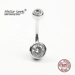 Jewellery HelloLook 925 Sterling Silver Navel Piercing Barbell Belly Button Ring Double Zircon Belly Button Ring Body Piercing Jewellery
