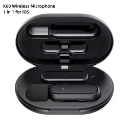 Microphones K60 Wireless Lavalier Microphone With Smart Mini Charging Box Noise Reduction Studio Gaming Small Microphone for Iphone Xiaomi