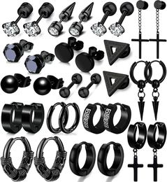 Dangle Earrings 16 Pairs Black Set Stainless Steel Stud Punk For Men Women Triangle Cross Round Street Hip Hop Ear Jewellery