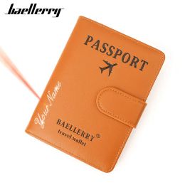 Wallets Baellerry New RFID Passport Cover Men Wallets Name Engraving Credit Card Holder Simple Woman Purses Unisex Travel Passports Case