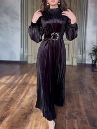 Casual Dresses Elegant Loose Pleated Long Party Dress Flare Sleeve With Belt Robe Femme African Evening Maxi Vestido
