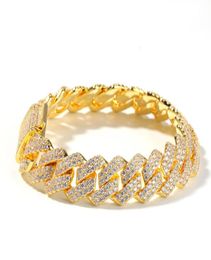 14mm Straight Edge Cuban Link Chain Bracelet Tennis Gold Silver Iced Out Cubic Zirconia HipHop Men Jewelry1399601