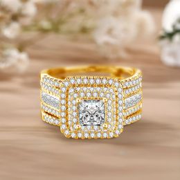 Szjinao Trending 2pcs Anéis de casamento para mulheres com certificado Princesa Corte 1C Ring Jewelry Casal Gift Sale 240401