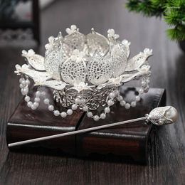 Headpieces Crown Shaped Beaded Hair Chopsticks Alloy Bun Decor With Large Beads Stick Handmade Headdress Styling Accessories