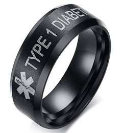 8mm Diabetic Medical Sign Ring Titanium Steel Men and Women Ring Medical Reminder Band Rings Jewellery 4430778