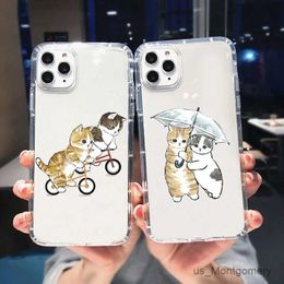 Cell Phone Cases Funny Personified Cats Couple Phone Case for 14 13 12 11 15 Pro Max Mini XR XS 15 Plus SE Clear Shockproof Covers Shells