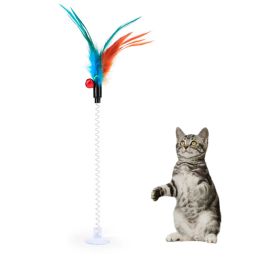 Toys 1Pc Cat Toy Funny Interactive Suction Spring Cat Toy Cat Feather Wand Cat Teaser Pet Interactive Supplies Cat Favour Random Colour