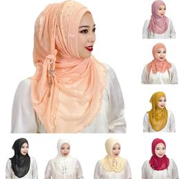 Sport muzułmański hidżab czysty kolor Turban Hair Akcesoria muzułmańskie kobiety hidżab z diamentami arabski miękki chusta na głowę islam hidżab muzułmański 240410