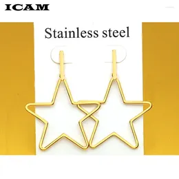 Hoop Earrings ICAM Fashion Personality Simple Pentagram Earring Female Accessories WholesaleStainless Brinco Round