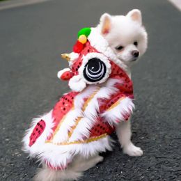 Costumes Christmas Dog Costume New Year Pet Chinese Lion Dance Coat Winter Puppy Clothes Small Dog Chihuahua Spring Festival Tang Suit