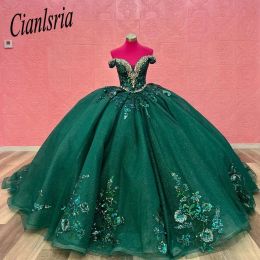 Green Beading Princess Ball Gown 15 Year Old Girls Quinceanera Dresses Luxury Appliques Vestidos De 15 Anos