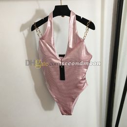 Chain Strap Swimsuit Sexy Halter Swimwear Fashion Hollow Bathing Suit V Neck Swimming Wear