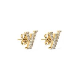 Gold full diamond charm stud earrings letter earring Stainless Steel aretes orecchini for women party wedding lovers gift engageme209G
