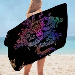 Dragon Bath Towel Colorful Printed for Boys Shower Black Serviette Soft Microfiber Beach 75cmx150cm Towels 240422