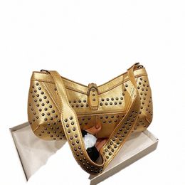 fi Armpit Sling Handbags Rivets Design Half Mo Shoulder Bags 2023 Gold Punk Style Underarm Shoulder Handbag And Purse X90m#