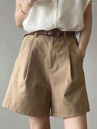 Women's Shorts Solid Color Pleated Women Korean Fashion High Waist Pocket Wide Leg Short Pants 2024 Summer Casual Simple