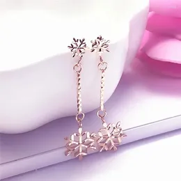 Stud Earrings 585 Purple Gold Plated 14K Rose Snowflake For Women Exquisite Dinner Party Wedding Fashion Jewelry Accessories