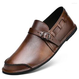Casual Shoes Genuine Leather Mens Trend Formal Footwear Italian Loafers Man Breathable Driving Monk Strap Flats