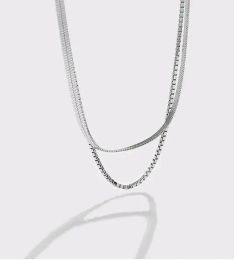 Rings S925 sterling silver plain chain European and American cool style ins niche snake bone doublelayer layered Jewellery for women