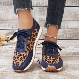 Casual Shoes Spring/autumn Low Heel Women's Sneakers Lace-up Sewing On Sale 2024 Fashion Leopard Adult Vulcanize