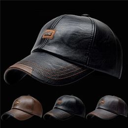 Baseball Cap Casual Fashion Hat Autumn And Winter Thin Plus Velvet Cap Leather Baseball Cap For Men 240411