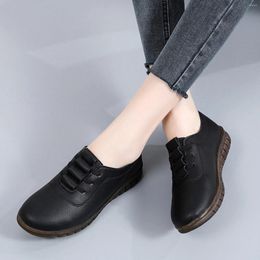 Casual Shoes Women's Leather Sneakers Breathable Shallow Mouth Comfortable Lace Up Single Round Toe Solid Colour Sneaker