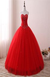 2021 Real Po Red Crystal Ball Gown Quinceanera Dress with Beading Sequin Tulle Sweet 16 Vestido Debutante Gowns BQ1179577034