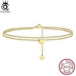 ORSA JEWELS Layered Heart Satellite Chain Sexy Foot Chain 925 Sterling Silver Anklet Bracelet for Fashion Women Jewellery SA17 240419