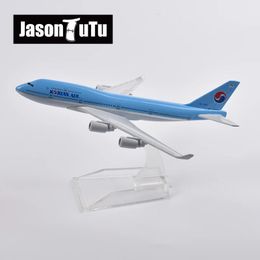 JASON TUTU 16cm Korean Air Boeing 747 Plane Model Aircraft Diecast Metal 1400 Scale Aeroplane Gift Collection Drop 240408