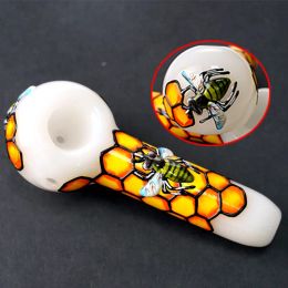 Beautiful 3D Glass Pipes Bee Comb Smoking Dogo Spoon Pipe For Smoking HandPipes Bongs Tobacco ZZ