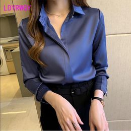 Women's Blouses Shirt Simple Commuting Style Retro Hong Kong Long Sleeved Satin Top Button Up