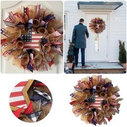 Decorative Flowers Bows For Doors Hoop Wreath Christmas Independence Day Memorial Patriotic Front Door American Flag Indoor