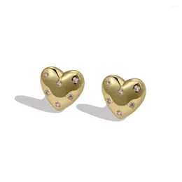 Stud Earrings Light Luxury 925 Women's Sterling Silver Heart Shaped Simple Love Zircon Inlaid Specially Designed For Women