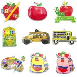 Necklaces ( Choose Design First ) 10pcs/bag Back to School Series Bus,Crayon,Bookworm,Apple,Pencil Pendants For DIY Necklace Making