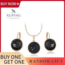 Necklaces Xuping Jewellery Charm Promotion Crystal Gold Plated Round Stone Shiny Jewellry Set with Necklace and Earring for Women Girl Gift