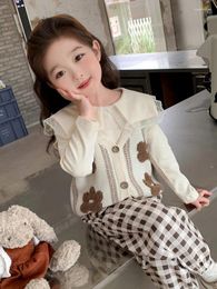 Clothing Sets Girls' Suit Autumn Western Style Fashion Sweater Vest Casual Pants Three-Piece Set Baby Girl Sweet Spring And Children's