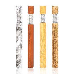 Newest Wood Grain Portable Metal One Hitter Bat Spring Pipe 78MM Aluminium Snuff Snorter Tube Herb Cigarette Dugout Pipes Smoking Accessories