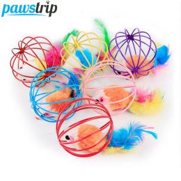 Toys 5pcs Iron Cage Mouse Feather Cat Toy Ball Plush Mouse Cat Toys Interactive Kitten Playing Mouse Toys For Cats