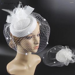Berets Women Veil Headwear Feather Top Hat Wool Felt Formal Performance Cocktail Party Wedding Fashion Hair Clip Accessories