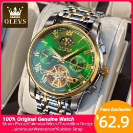 Kits OLEVS Mens Automatic Watches Skeleton Tourbillon Mechanical Self Winding Luxury Dress Wrist Watch Waterproof Luminous Watch