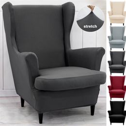 Solid Colour Wing Chair Covers Stretch Wingback Armchair Cover with Seat Cushion Cover Elastic Removable Sofa Couch Protector 240422