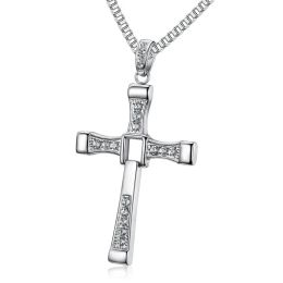Necklaces Fast and the Furious Zircon Diamonds Gemstone Cross Pendant Necklaces for Men Titanium Stainless Steel Jewelry Trendy Accessory