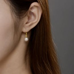 Earrings NYMPH Fine Jewellery Real 18K Gold Earrings Drop Natural Freshwater Pearls AU750 Round New Party Gift For Women E236