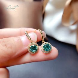 Earrings inbeaut 18K Yellow Gold Plated Round Excellent Cut Total 2 ct Pass Diamond Test Green Moissanite Drop Earrings Gift Fine Jewellery