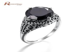 Cluster Rings Black Obsidian Cubic Zirconia Ring Women Men Wild Antique 925 Sterling Silver Cocktail Party Fashion Jewelry2079527