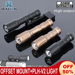 Scopes WADSN PLHV2 Flashlight Mount Set Tactical Metal Airsoft Hunting 1000Lumens PLHv2 Scout Light Offset Mounting Base Fit 20MM Rail