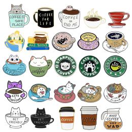 Brooches Coffee Cup Brooch Cat Brooch Coffee Brooch Coffee Shop Waiter Brooch Alloy Enamel Kitten Accessories Brooch Badge Lapel Pin