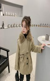 Winter Kids faux fur coat girls fleece Lapel singlebreasted Trench Coat Children Belt Thicken Warm Coat designer kids clothing A48731470